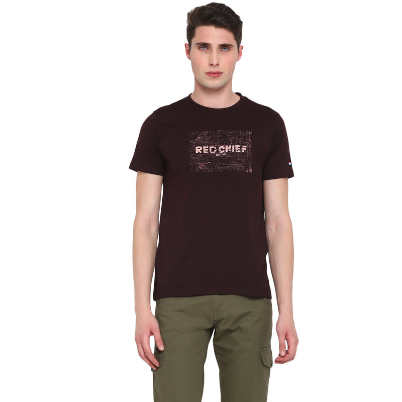 Red Chief Brown Solid T-Shirt for Men O-8220042 003