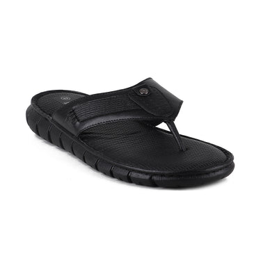 RED CHIEF Black Leather Slipper for Men RC3990 001