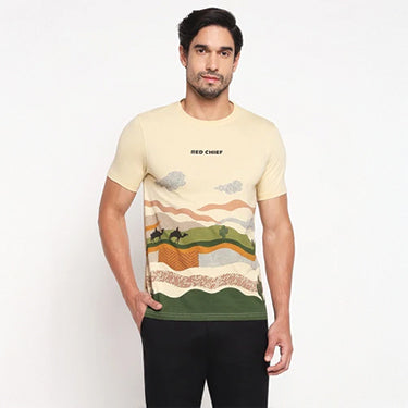 RED CHIEF Beige Cotton Poly T-Shirt for Men O-8220080 026