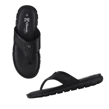 RED CHIEF Black Leather Slipper for Men RC3990 001
