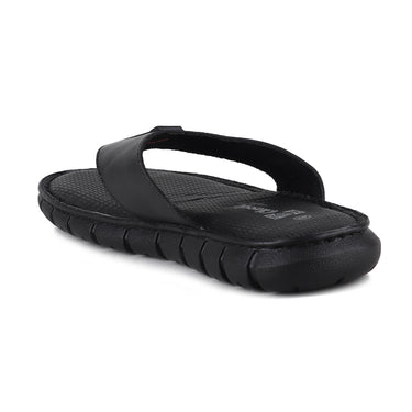 RED CHIEF Black Leather Slipper for Men RC3990 001