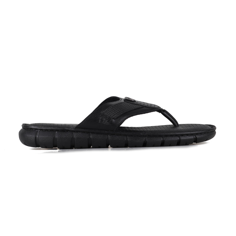 RED CHIEF Black Leather Slipper for Men RC3990 001