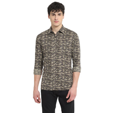 Red Chief Olive Casual Shirt for Men 8110642 124