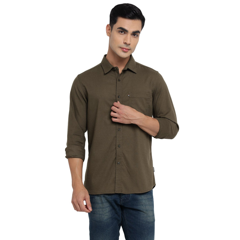Red Chief Olive Casual Shirt for Men 8110658 124