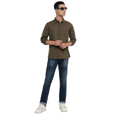Red Chief Olive Casual Shirt for Men 8110658 124