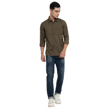 Red Chief Olive Casual Shirt for Men 8110658 124