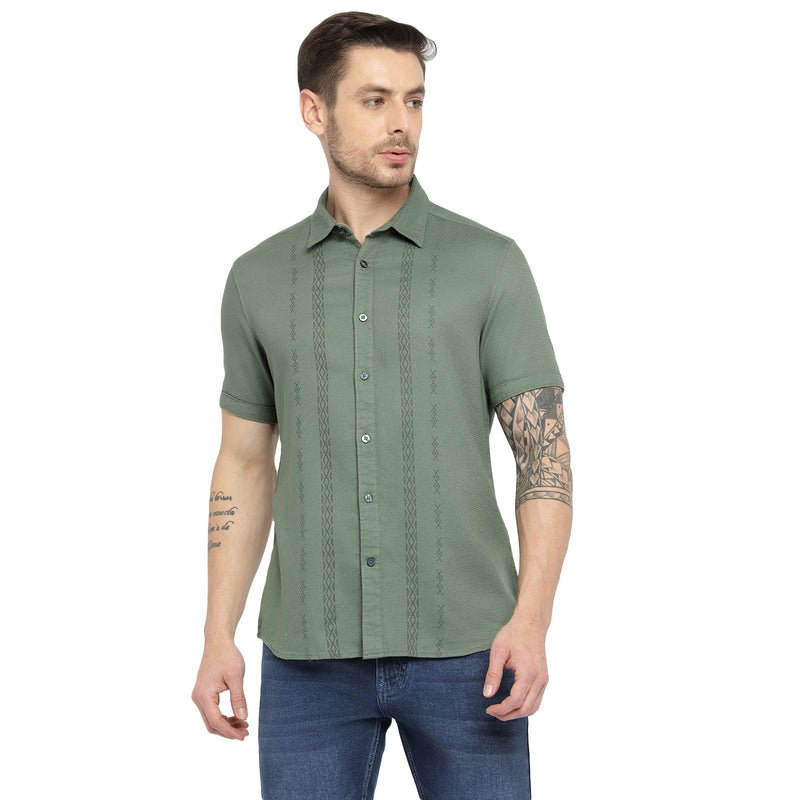RED CHIEF Olive Green Cotton Casual Shirt for Men 8120168 G0045