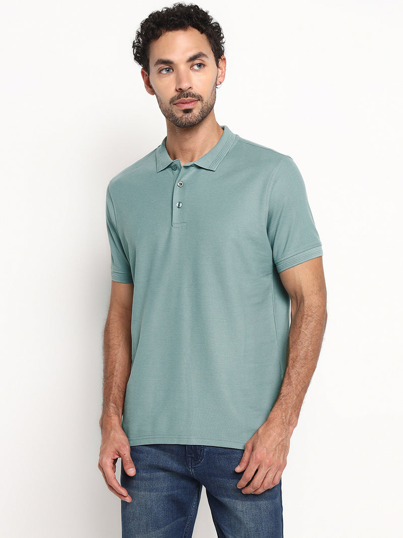 RED CHIEF Cyan Green Cotton Poly T-Shirt for Men 8220317 C971