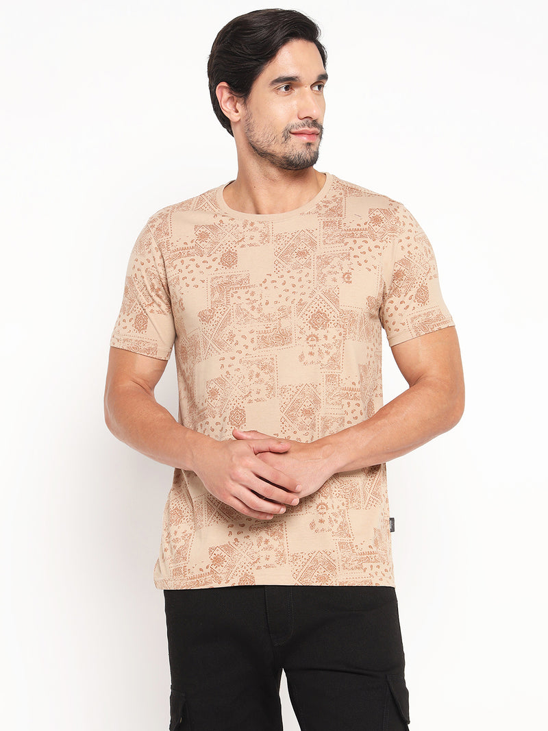 RED CHIEF Beige Cotton Poly T-Shirt for Men 8220315 026