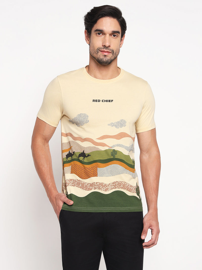 RED CHIEF Beige Cotton Poly T-Shirt for Men O-8220080 026