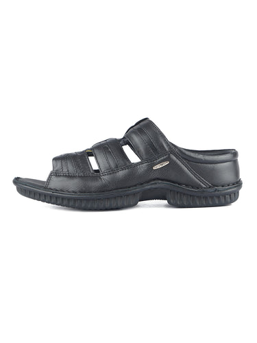 RED CHIEF Black Leather Slipper for Men RC7014 001