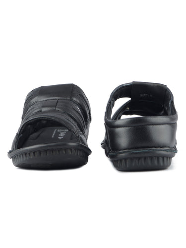 RED CHIEF Black Leather Slipper for Men RC7014 001