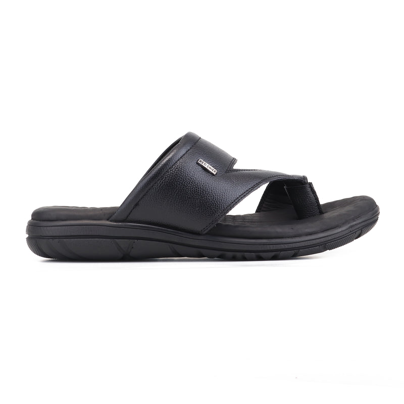 RED CHIEF Black Leather Slipper for Men RC4037A 001