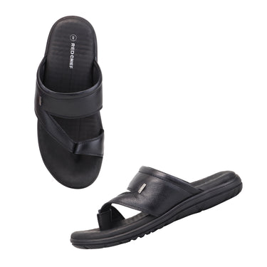 RED CHIEF Black Leather Slipper for Men RC4037A 001