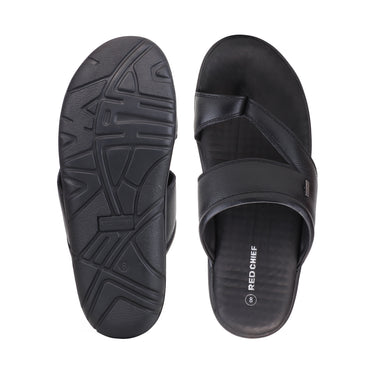 RED CHIEF Black Leather Slipper for Men RC4037A 001