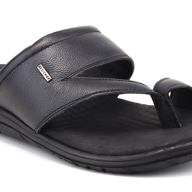 RED CHIEF Black Leather Slipper for Men RC4037A 001