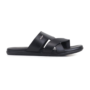 RED CHIEF Black Leather Slipper for Men RC850 001
