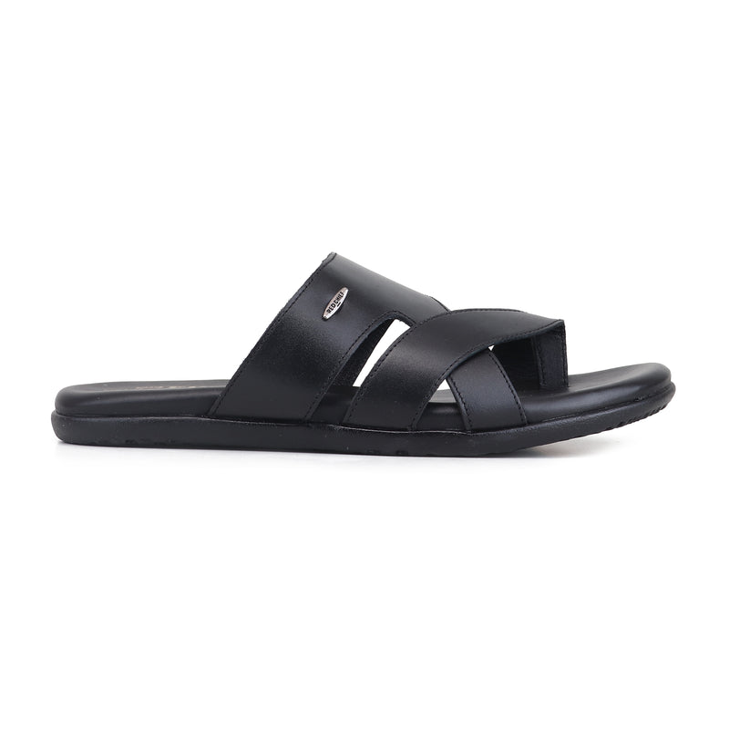 RED CHIEF Black Leather Slipper for Men RC850 001