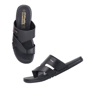 RED CHIEF Black Leather Slipper for Men RC850 001