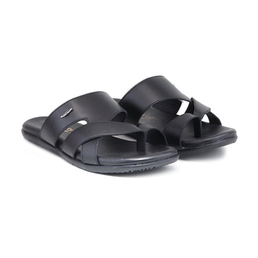 RED CHIEF Black Leather Slipper for Men RC850 001