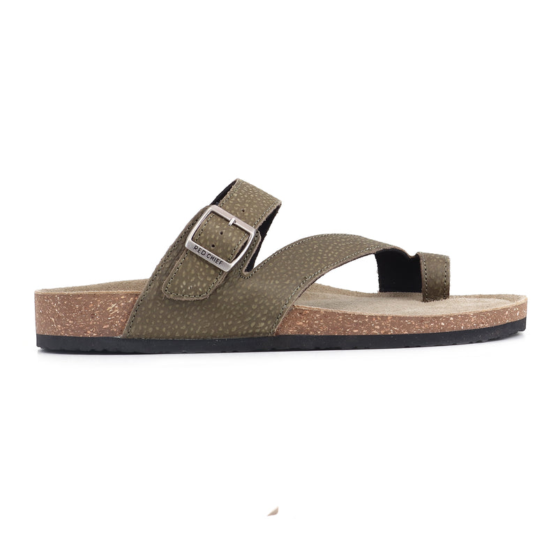 RED CHIEF Olive Leather Slipper for Men RC760 124