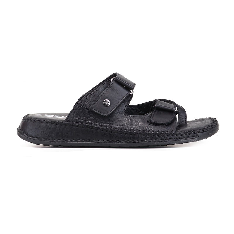 RED CHIEF Black Leather Slipper for Men RC6080 001