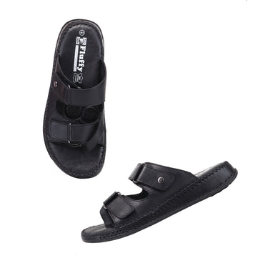 RED CHIEF Black Leather Slipper for Men RC6080 001