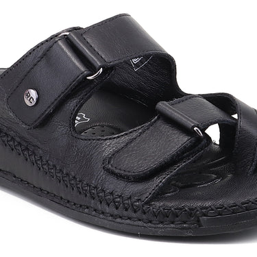 RED CHIEF Black Leather Slipper for Men RC6080 001