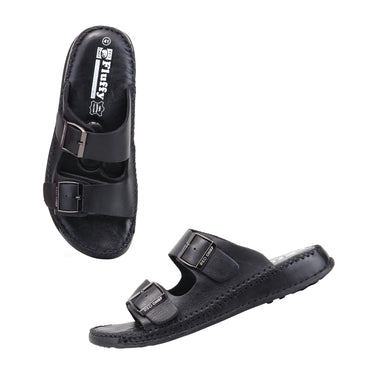 RED CHIEF Black Leather Slipper for Men RC6081 001