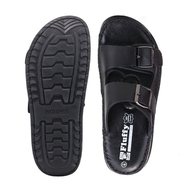 RED CHIEF Black Leather Slipper for Men RC6081 001