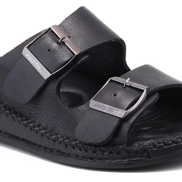 RED CHIEF Black Leather Slipper for Men RC6081 001
