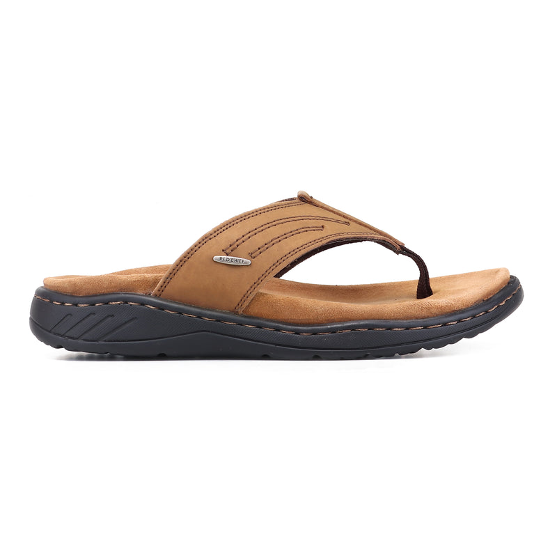 RED CHIEF Khaki Leather Slipper for Men RCF771 119