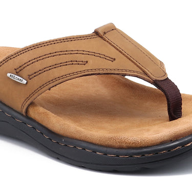 RED CHIEF Khaki Leather Slipper for Men RCF771 119