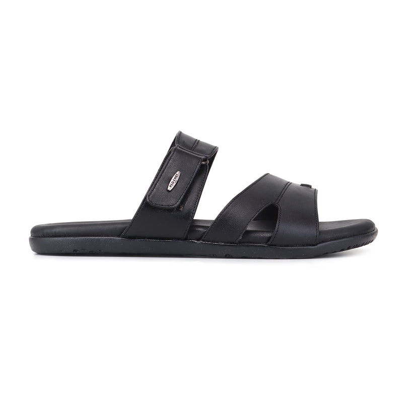 RED CHIEF Black Leather Slipper for Men RC855 001