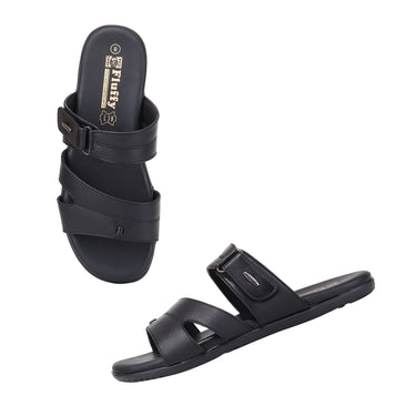 RED CHIEF Black Leather Slipper for Men RC855 001