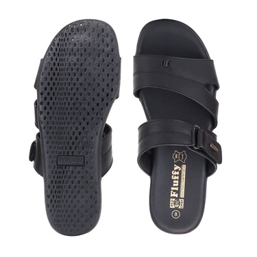 RED CHIEF Black Leather Slipper for Men RC855 001