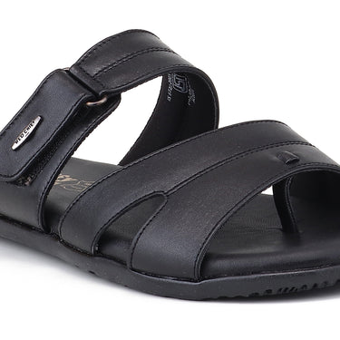 RED CHIEF Black Leather Slipper for Men RC855 001