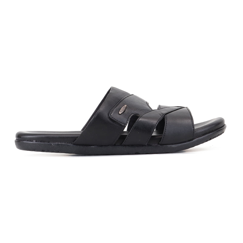 RED CHIEF Black Leather Slipper for Men RC854 001