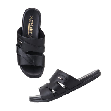 RED CHIEF Black Leather Slipper for Men RC854 001