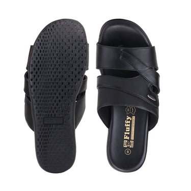 RED CHIEF Black Leather Slipper for Men RC854 001