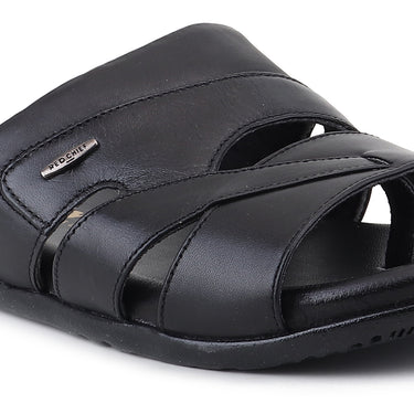 RED CHIEF Black Leather Slipper for Men RC854 001