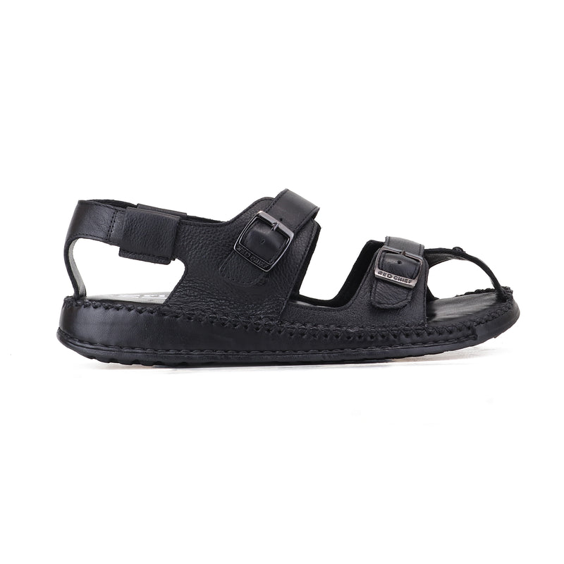 RED CHIEF Black Leather Sandal for Men RC6082 001