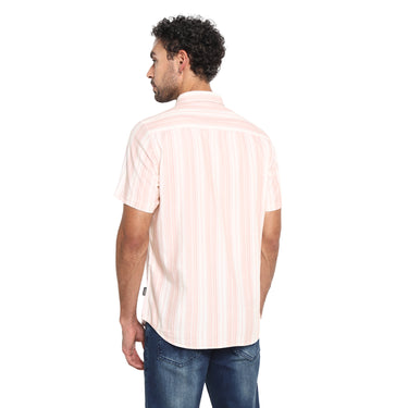 RED CHIEF Peach/White Cotton Casual Shirt for Men 8120194 G0054