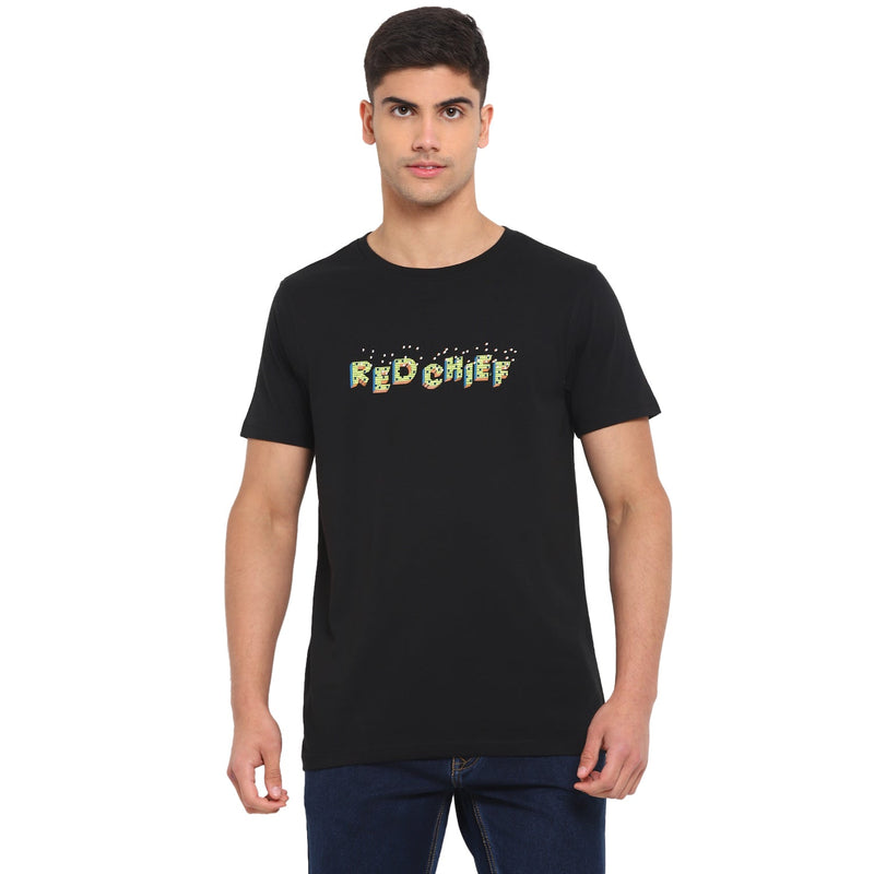 Red Chief Black Printed T-Shirt for Men O-8220035 001