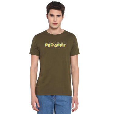 Red Chief Olive Printed T-Shirt for Men O-8220035 124