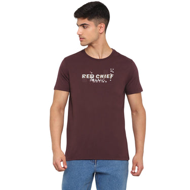 Red Chief Maroon Solid T-Shirt for Men O-8220040 376