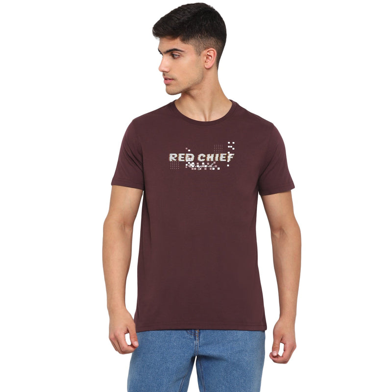 Red Chief Maroon Solid T-Shirt for Men O-8220040 376