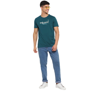 Red Chief Teal Solid T-Shirt for Men O-8220040 FG05
