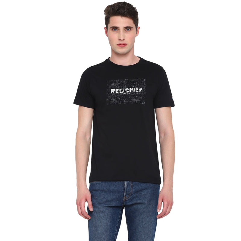 Red Chief Black Solid T-Shirt for Men O-8220042 001