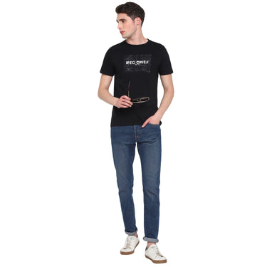 Red Chief Black Solid T-Shirt for Men O-8220042 001